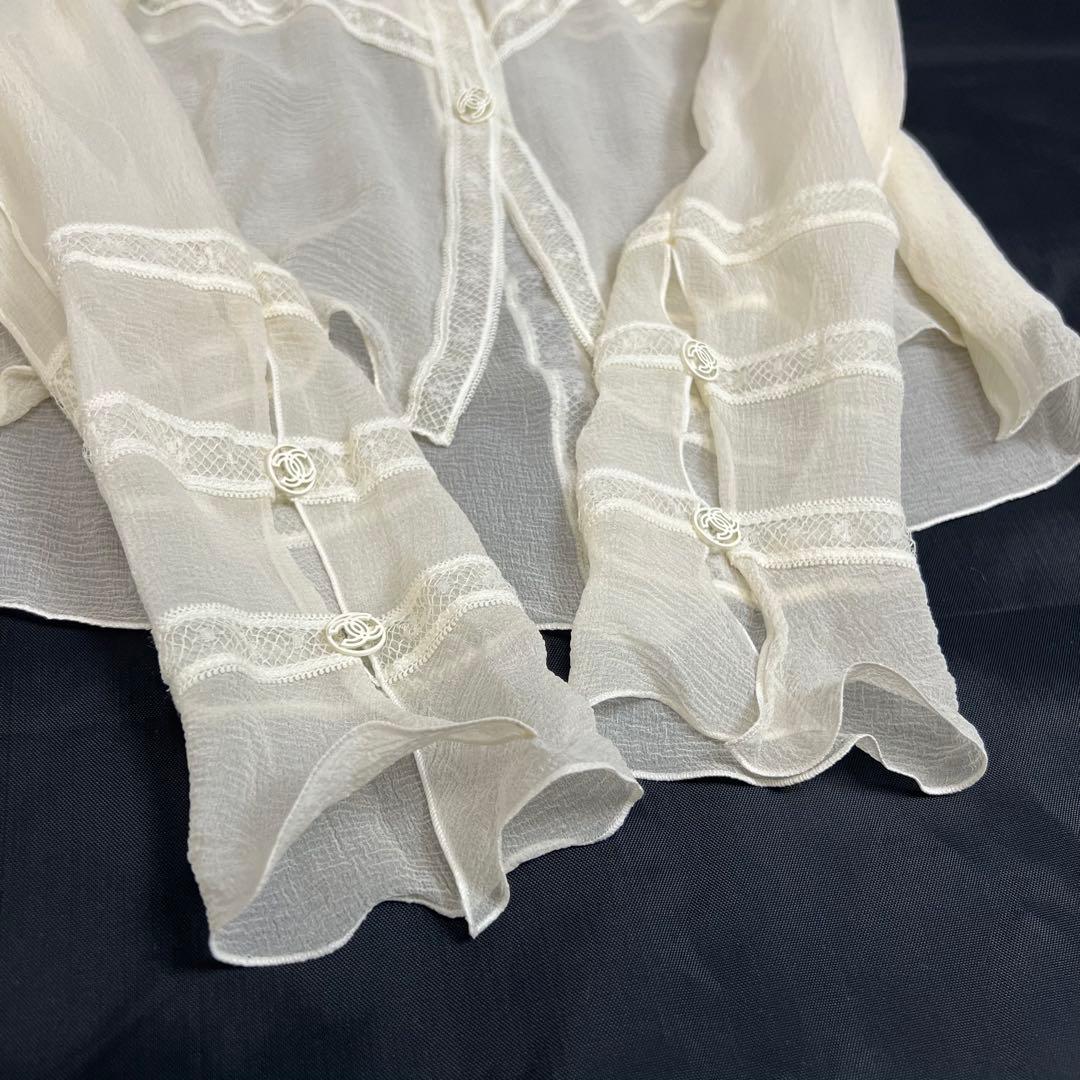 ココボタン✨ CHANEL シャネル フリルシアーシャツブラウス シルク 40