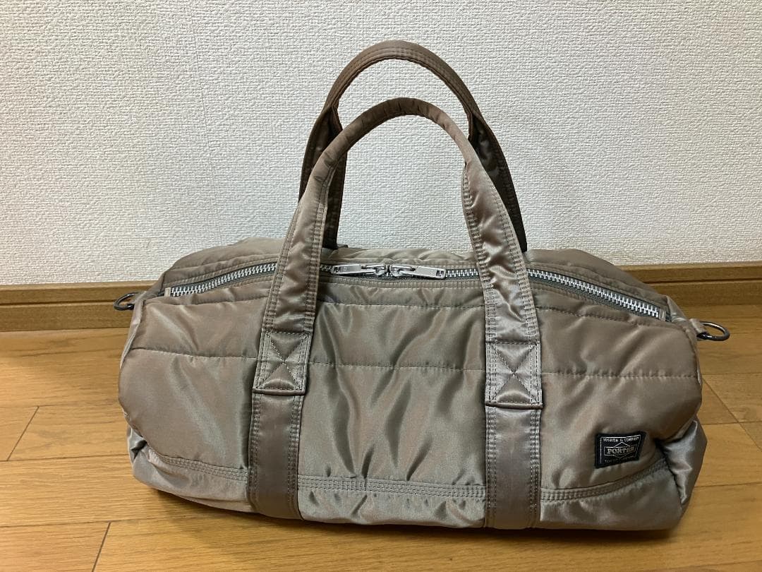【中古】☆PORTER シルバーグレードラムバッグ ショルダーストラップ付き☆