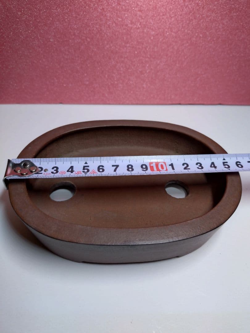 小型茶色陶器楕円形小品盆栽鉢