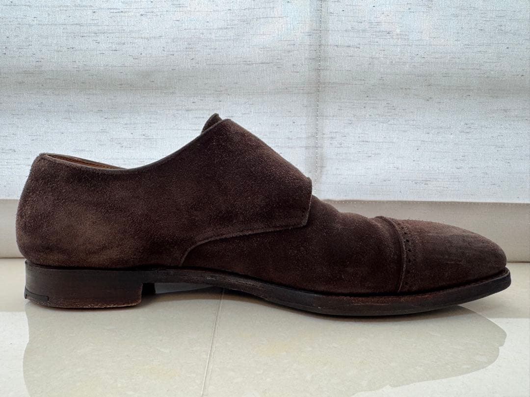 【クロケットジョーンズ】ダークブラウン スエード ダブルモンクストラップシューズ