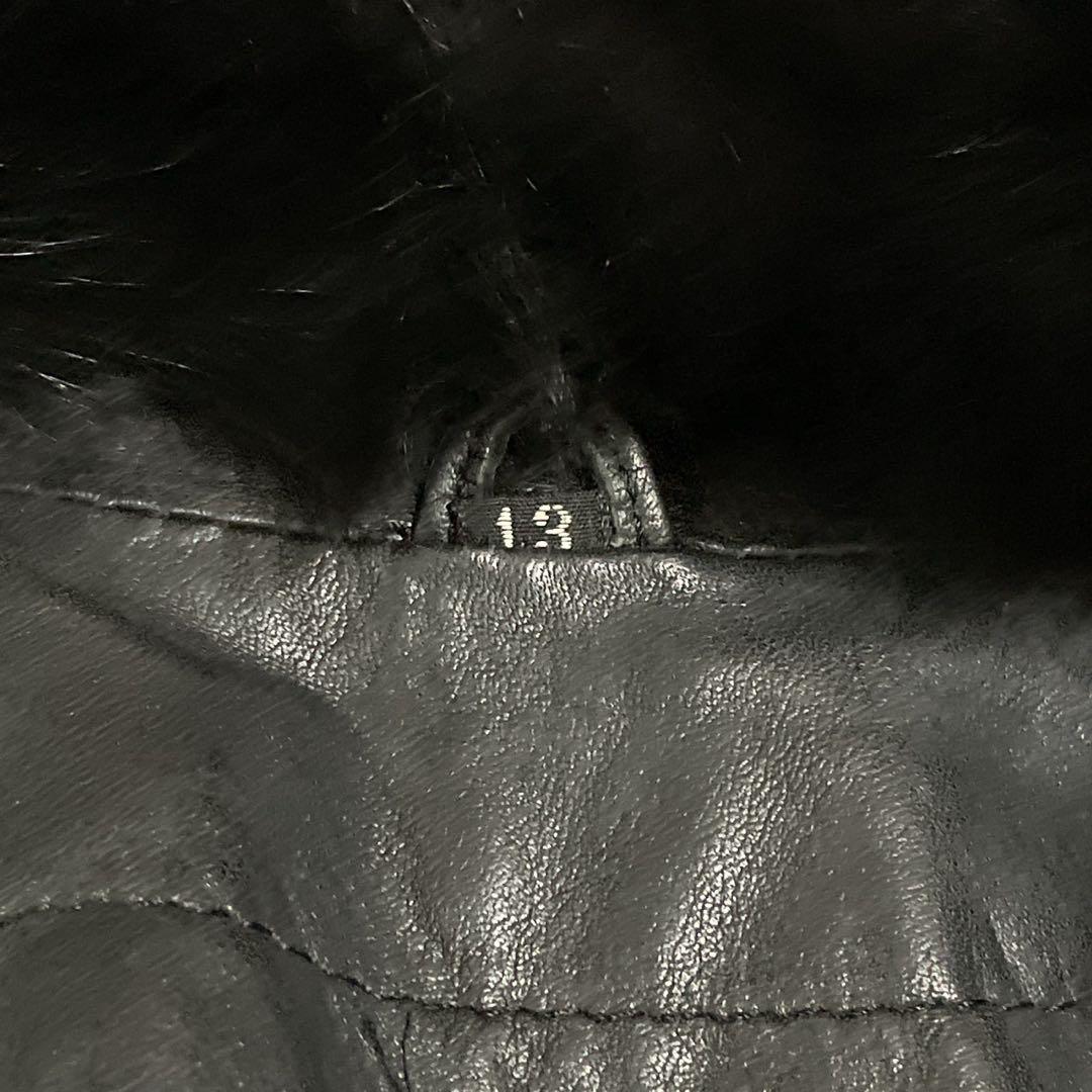 着丈112cm フォックス レザー ロングコート ベルト レディース ブラック