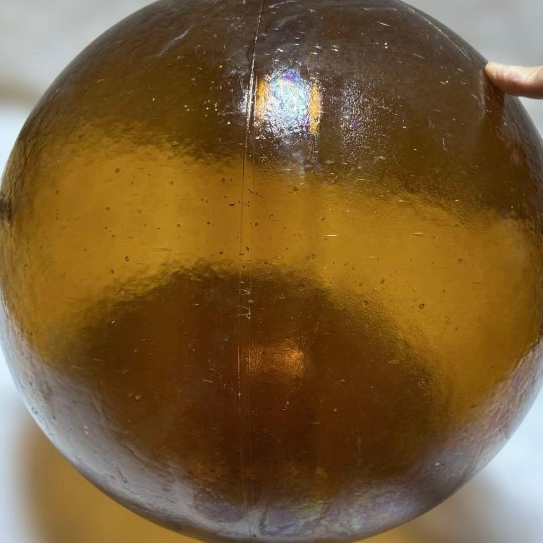 琥珀色　ガラス浮き玉　特大サイズ直径約40cm ヘソ無し　レアカラー