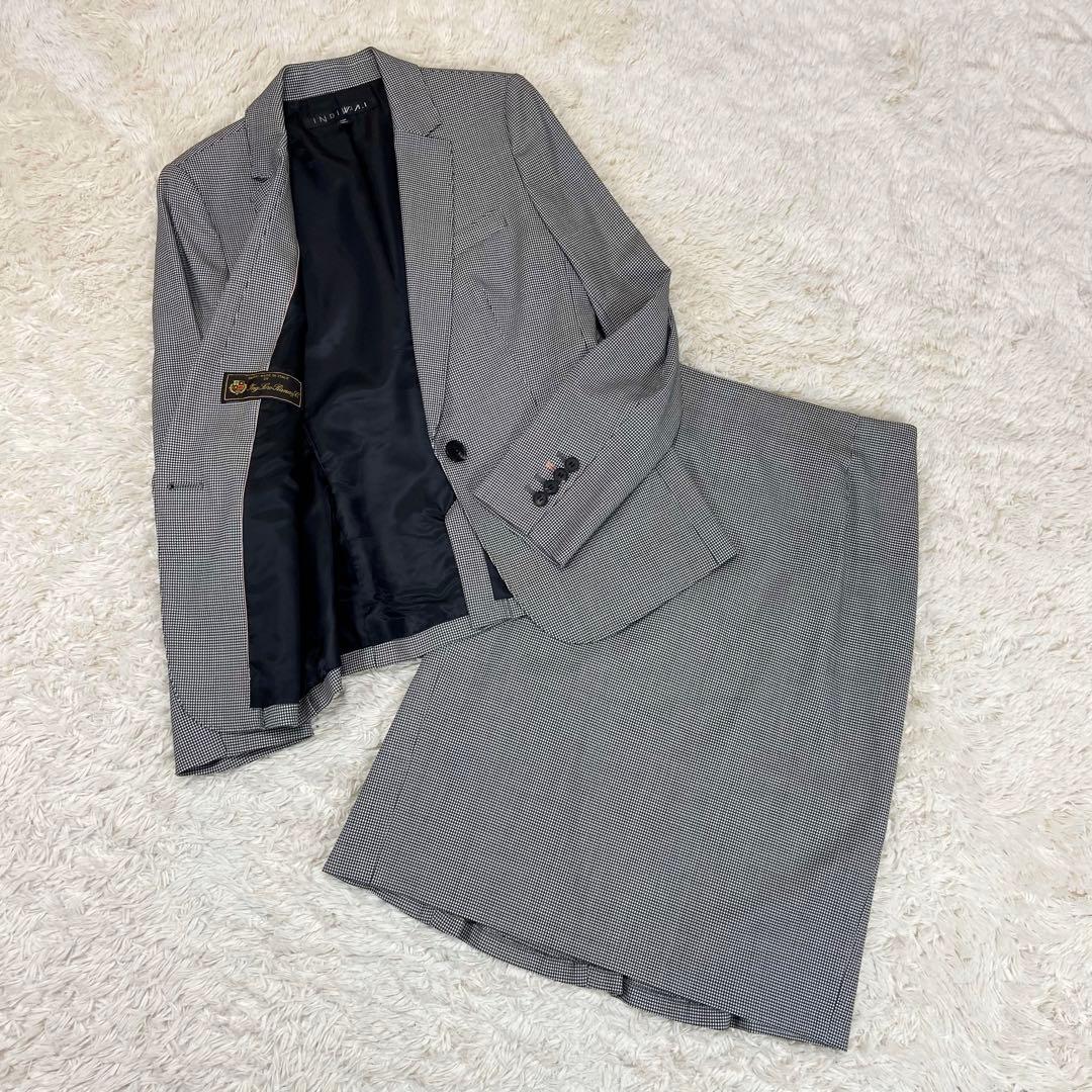 インディヴィ　スカートスーツ　イタリア高級生地 ロロピアーナ　シルク混　千鳥柄