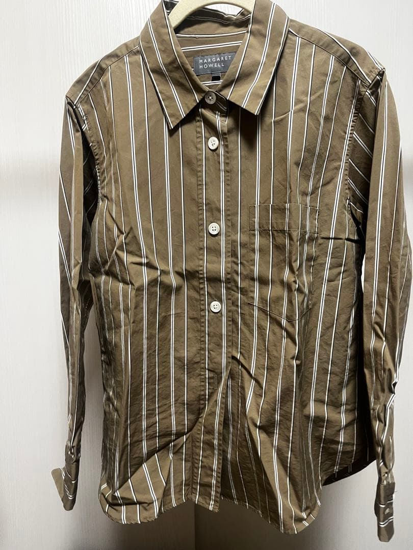 MARGARET HOWELL ブラウンストライプ長袖シャツ