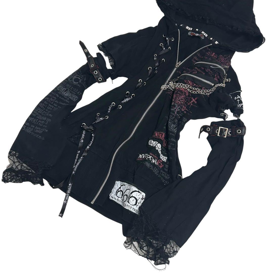 MAD PUNKS ゴシック 猫耳フードジップパーカー　パンク　グランジ　y2k