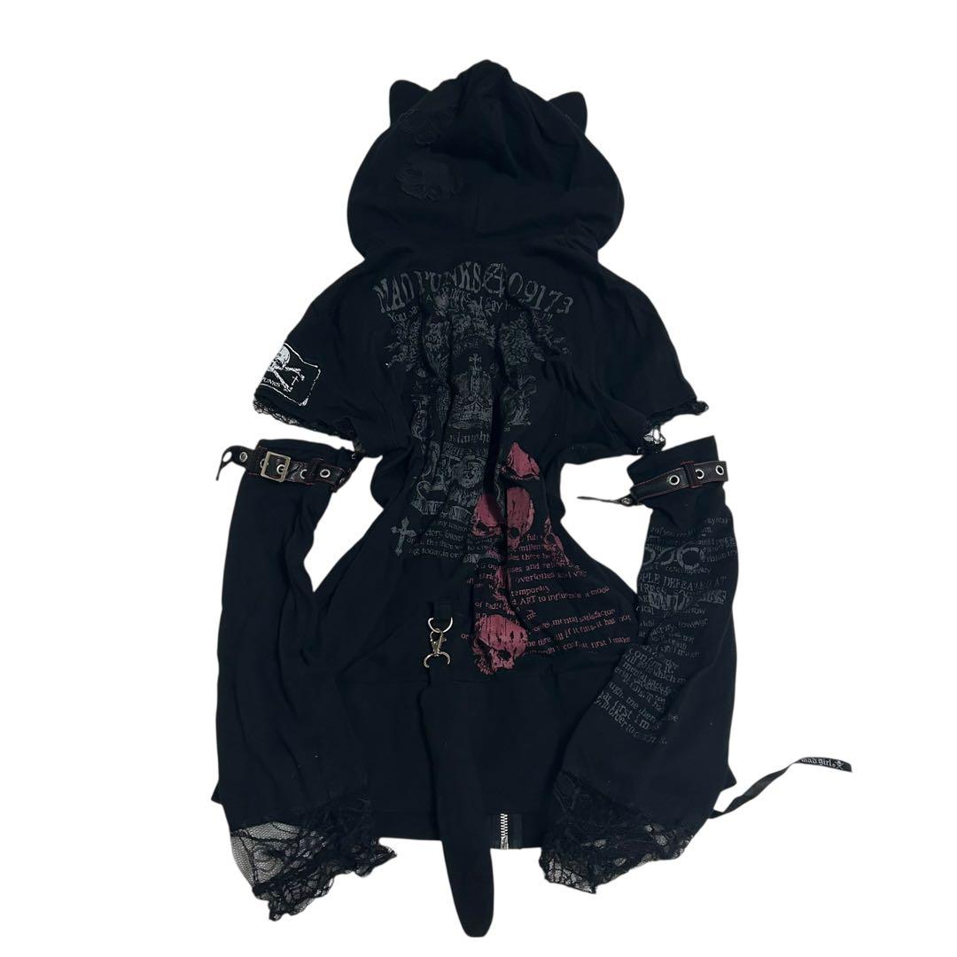 MAD PUNKS ゴシック 猫耳フードジップパーカー　パンク　グランジ　y2k