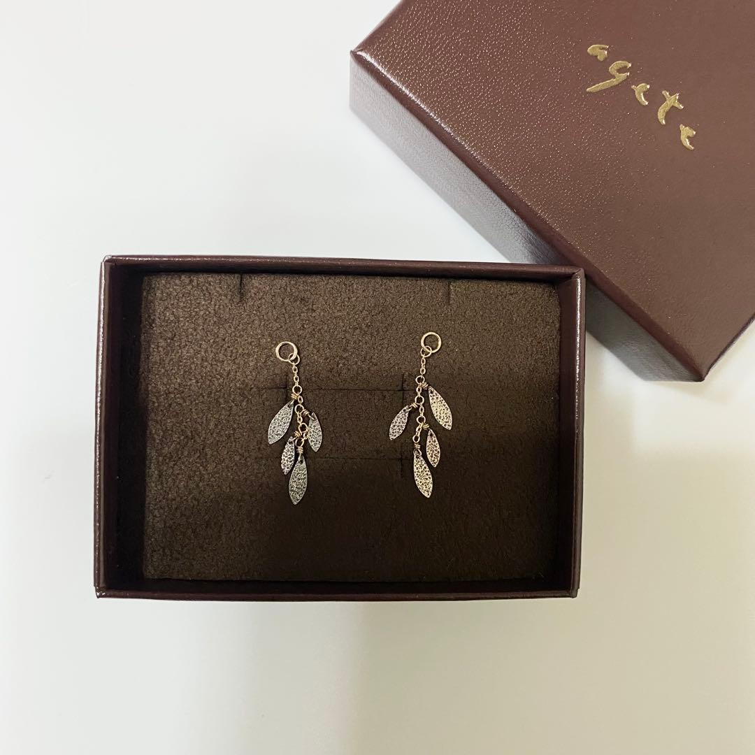 agete アガット K10 SV ピアスチャーム リーフ