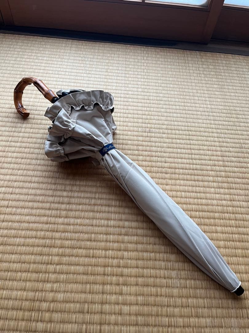 芦屋ロサブラン 2段折り フリル 曲がり竹手元 日傘 ベージュ