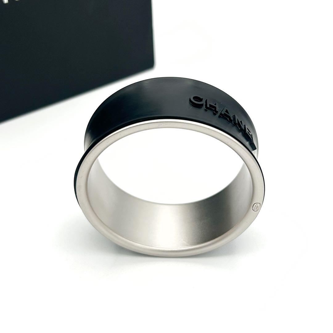 【一点物・美品】CHANEL ラバー メタル バングル ブラック 99P