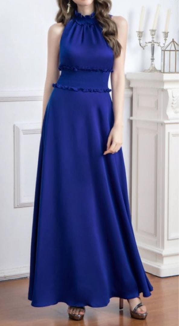 エルケイ　銀座クチュール　ブルーハイネックマキシドレス