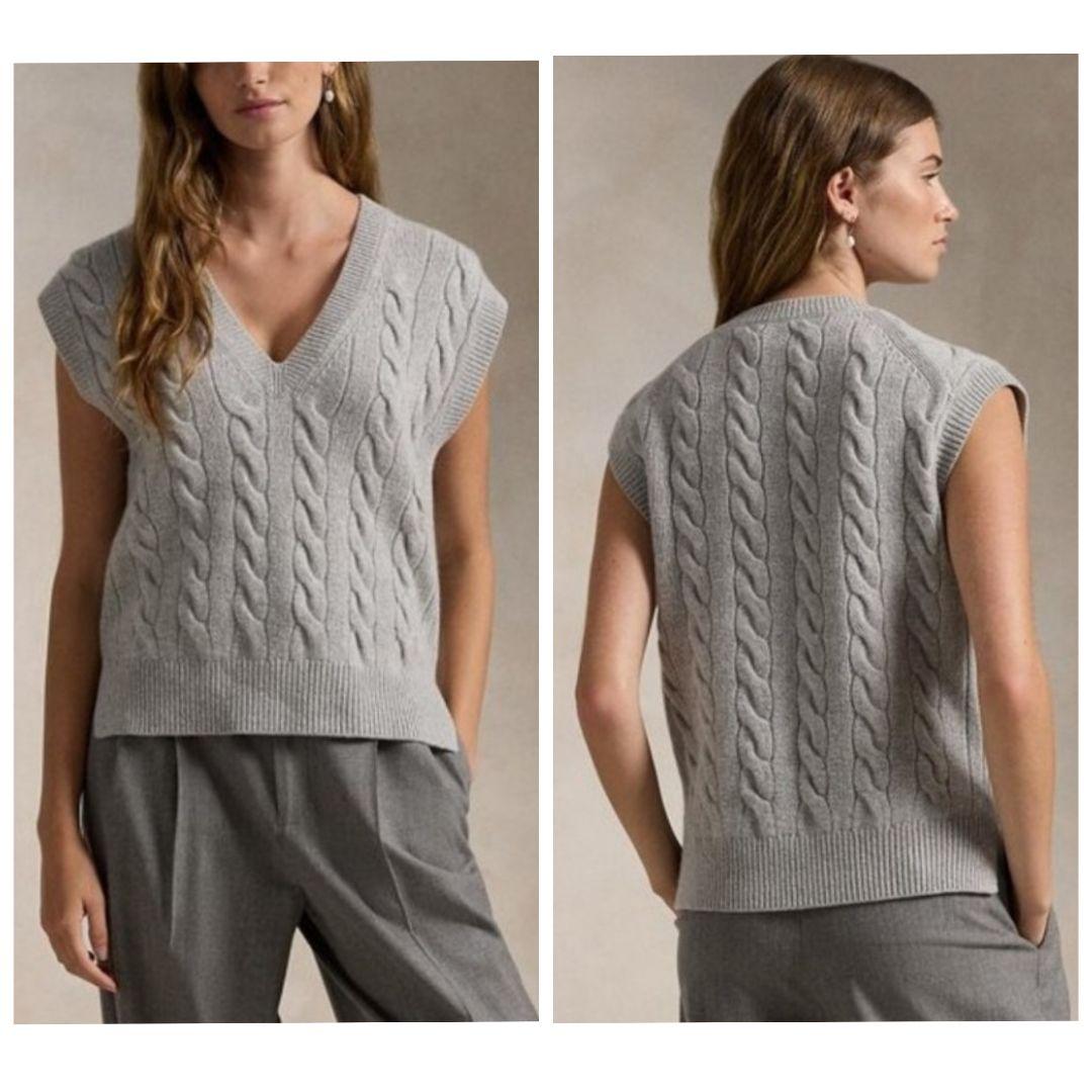 極美品 ポロラルフローレン 上質 ウールカシミヤ ケーブル Vネックベスト 現行