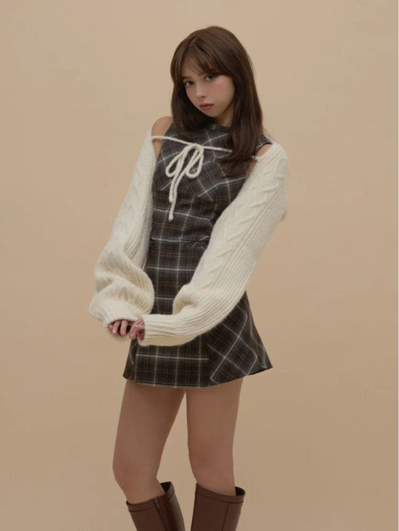 ワンピース ANDMARY Mimi check set mini dress brown