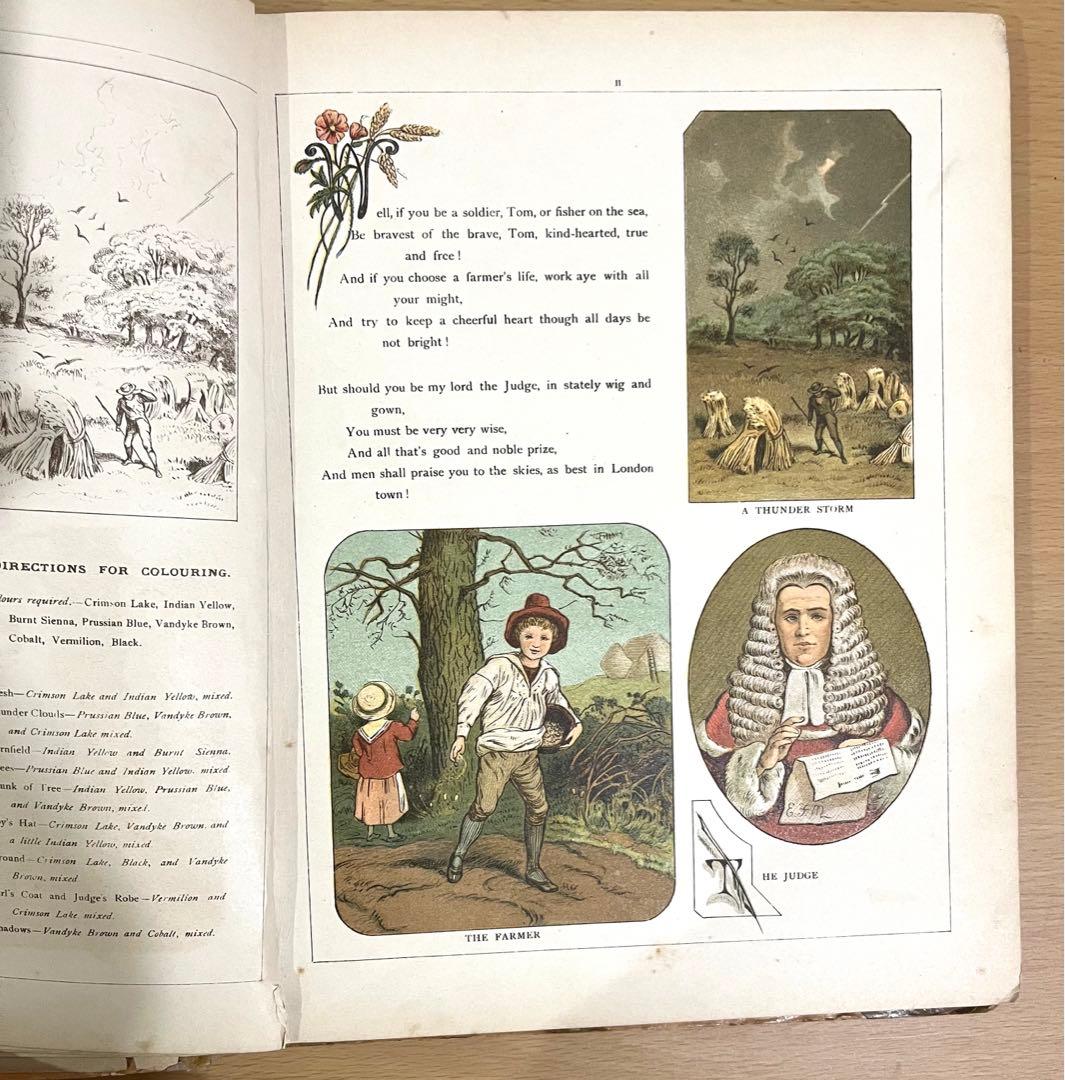 No228希少 アンティーク 古書 洋書 絵本 ビクトリアン 塗り絵 児童書