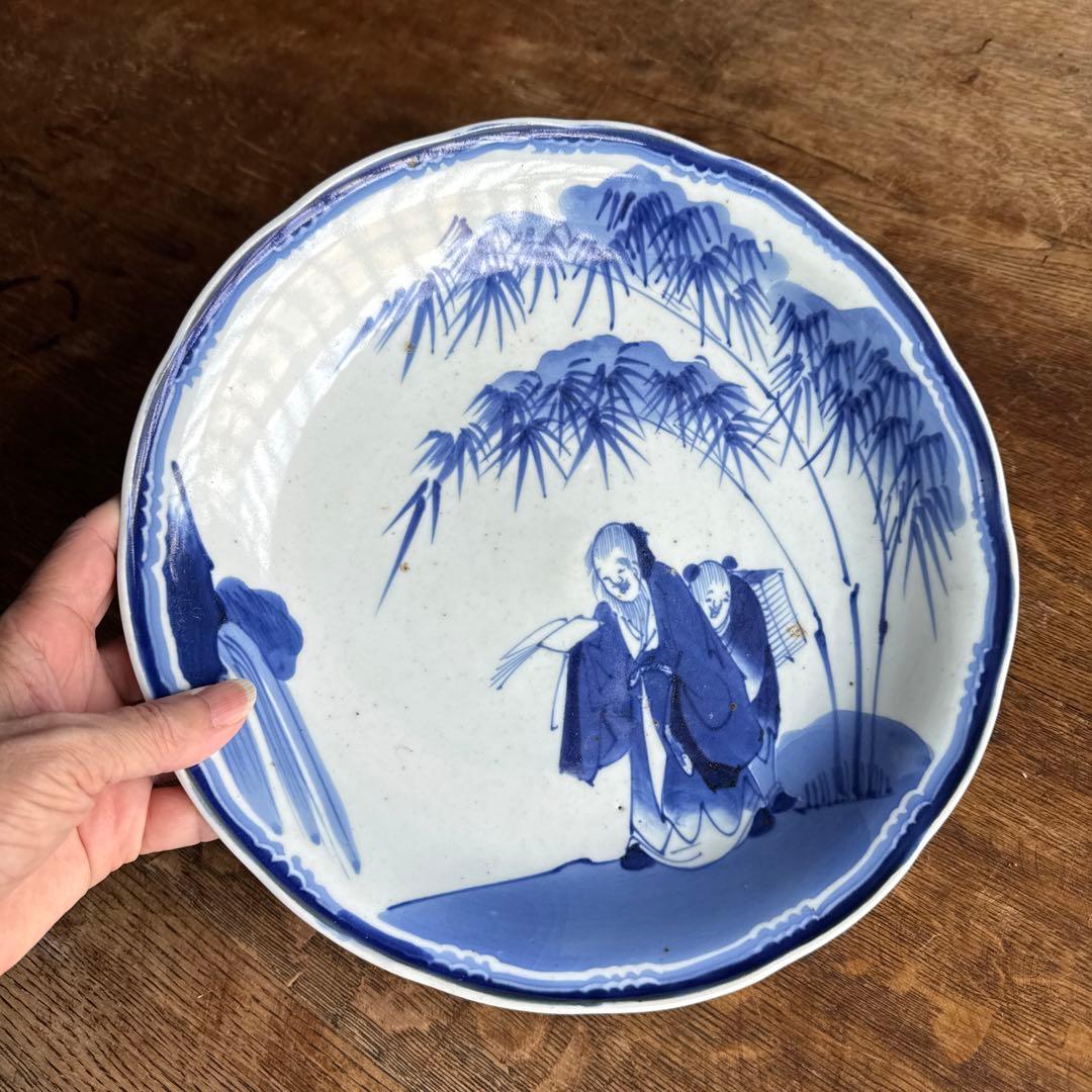 江戸後期　古伊万里　志田窯　染付賢人唐子文皿　29㎝　K349