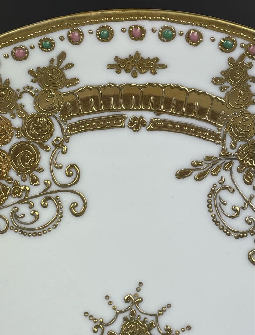 オールドノリタケ ２４．１cm ジュエル エナメル 金盛り プレート 皿