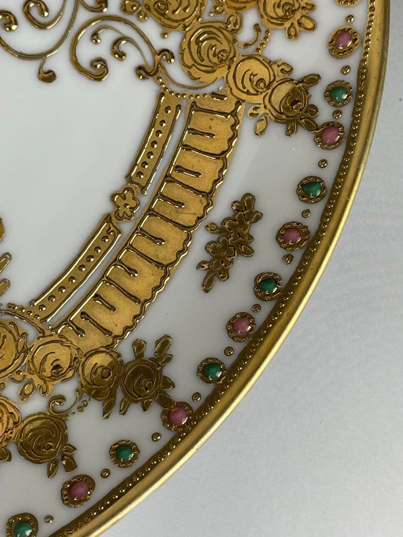 オールドノリタケ ２４．１cm ジュエル エナメル 金盛り プレート 皿