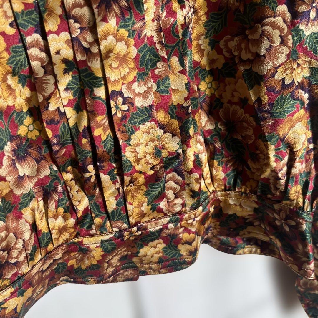 ヴィンテージ　LOEWE 花柄　クロップドシャツ　肩パッド　シルク100%