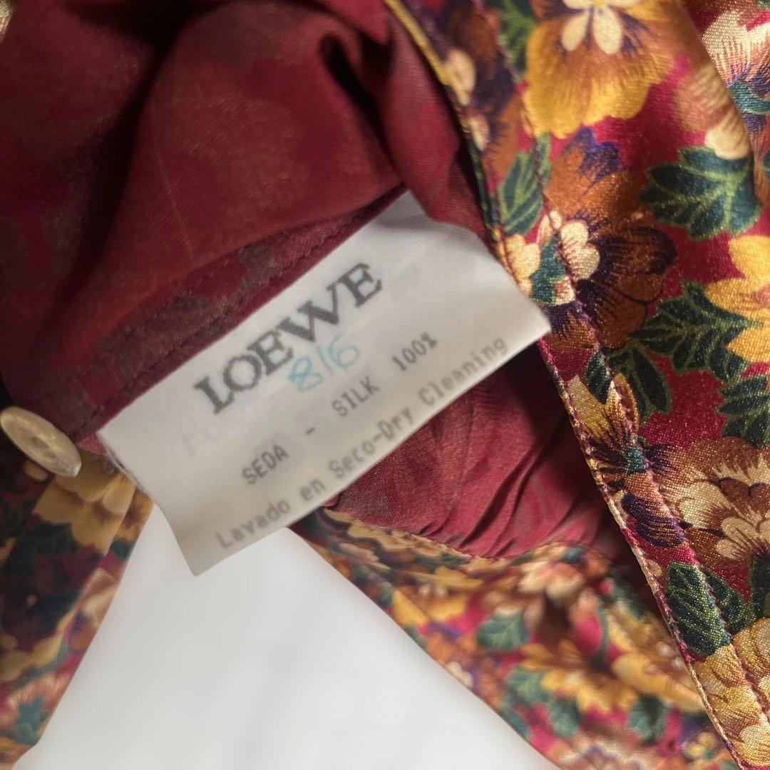 ヴィンテージ　LOEWE 花柄　クロップドシャツ　肩パッド　シルク100%