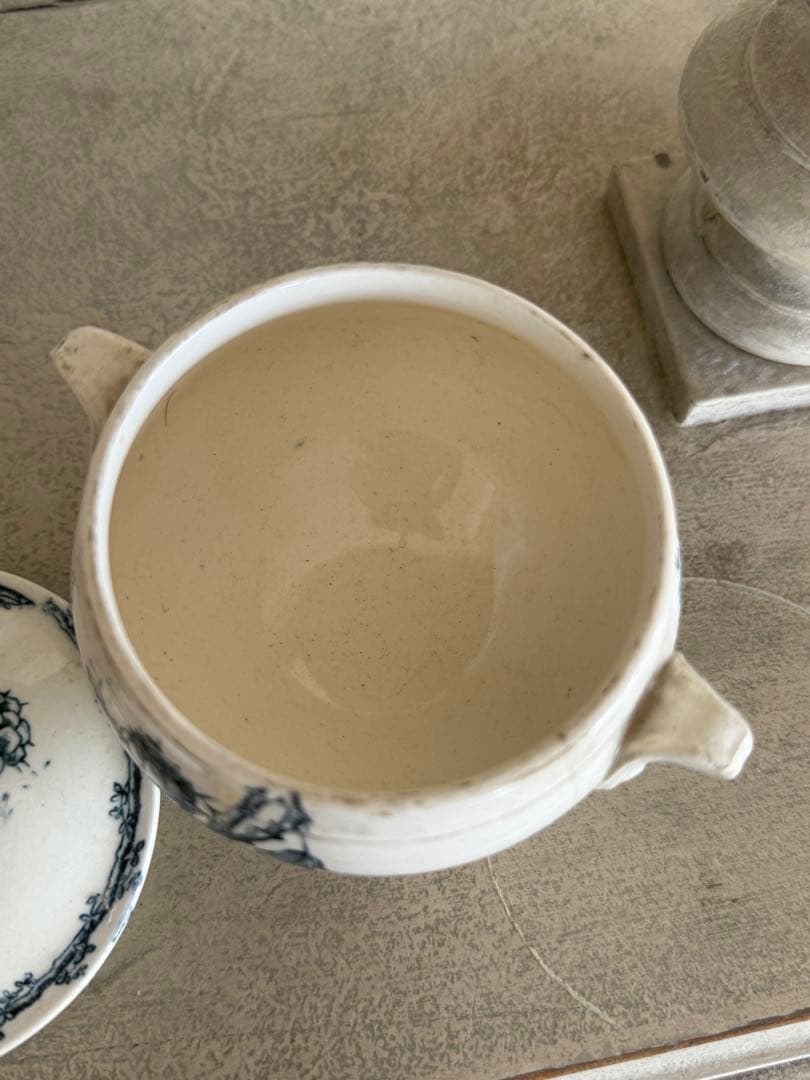 フランスアンティークデイネットおままごと陶器小鳥とベリー果実の絵柄スーピエール