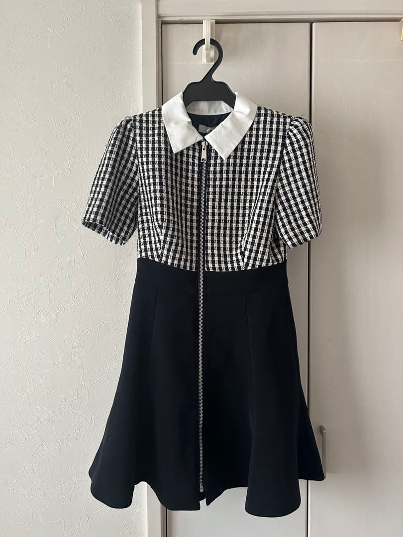 sheller シェリエ　フロントZIPチェックツイードドレス　ミニワンピース