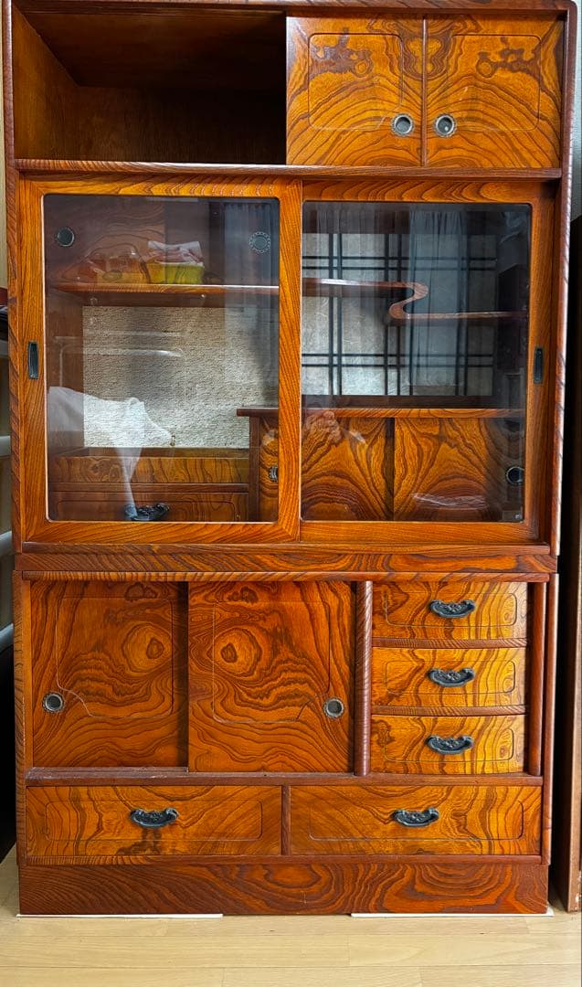 Grace です/昭和レトロ　欅調 茶箪笥／飾り棚