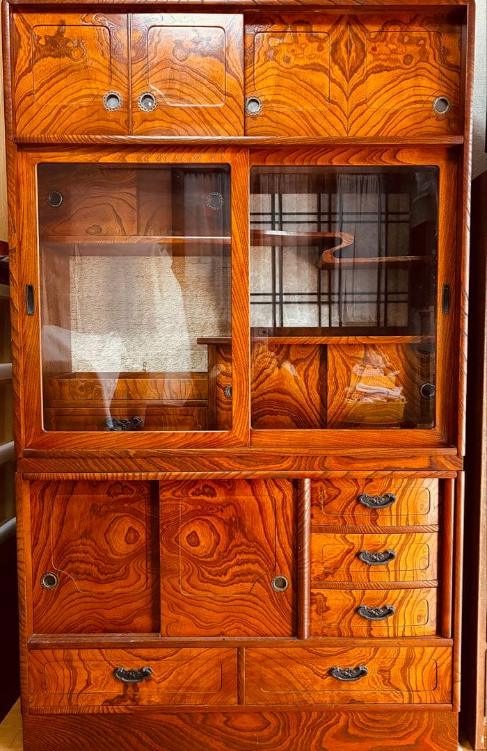 Grace です/昭和レトロ　欅調 茶箪笥／飾り棚