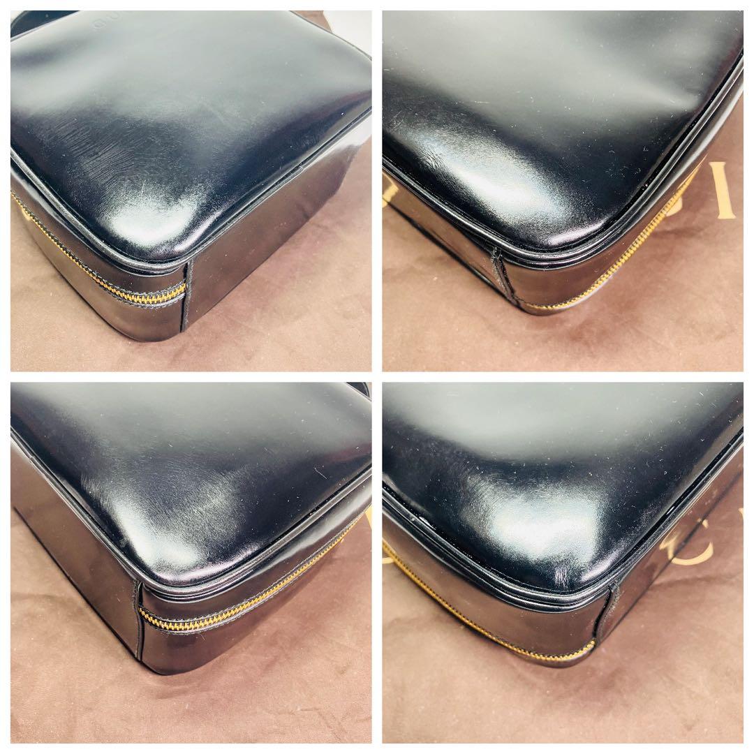 美品　グッチ2wayショルダーバニティバッグ　バンブーエナメルパテントレザー黒