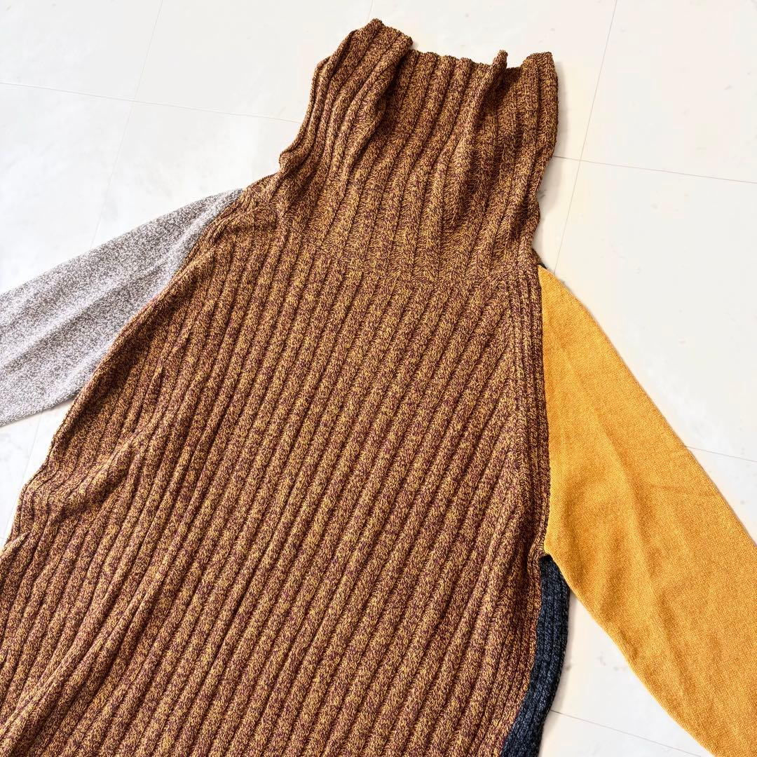 未使用級 β ベータ ゆったり ニットワンピース バイカラー 体系カバー B刺繍