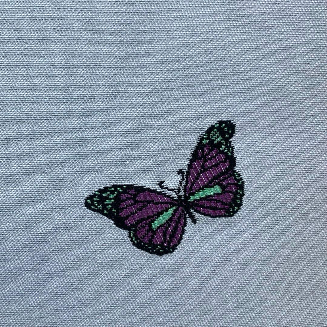 帯　猫と蝶々　リメイク　バンブーハンドルバッグ　浅型マチ広め