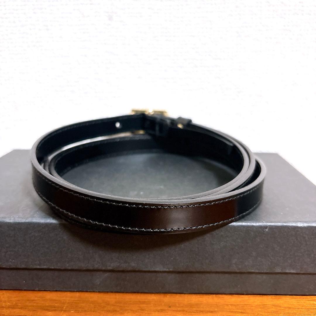 GUCCI グッチ ゴールドバックル レザーベルト ブラック 細ベルト