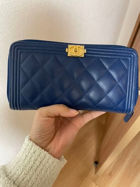 ラウンド長財布 シャネル　CHANEL ネイビー