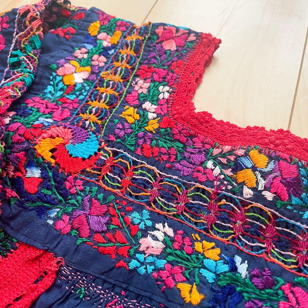 メキシコ刺繍　マリアさん　チュニック　ネイビー