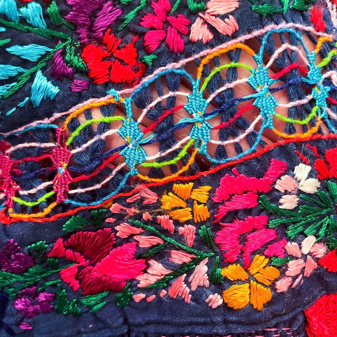 メキシコ刺繍　マリアさん　チュニック　ネイビー