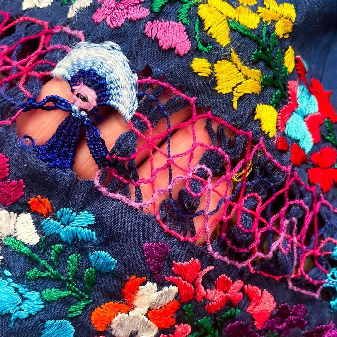 メキシコ刺繍　マリアさん　チュニック　ネイビー