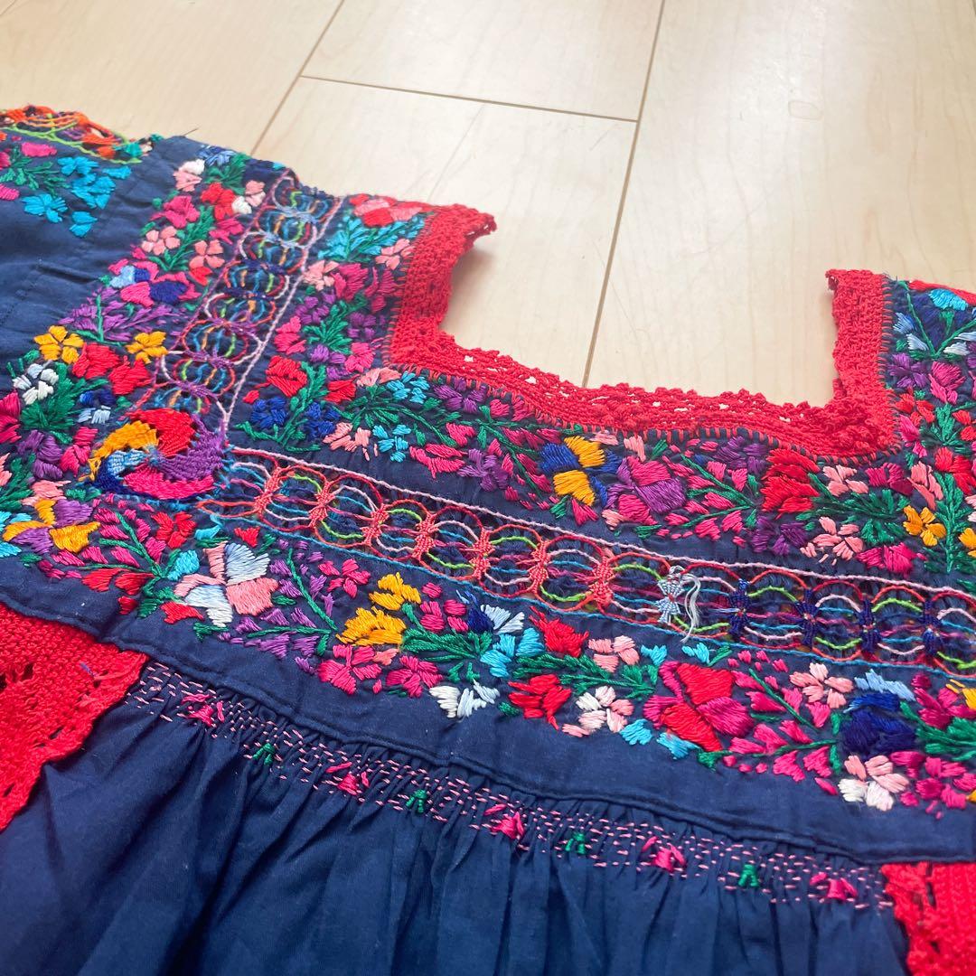 メキシコ刺繍　マリアさん　チュニック　ネイビー
