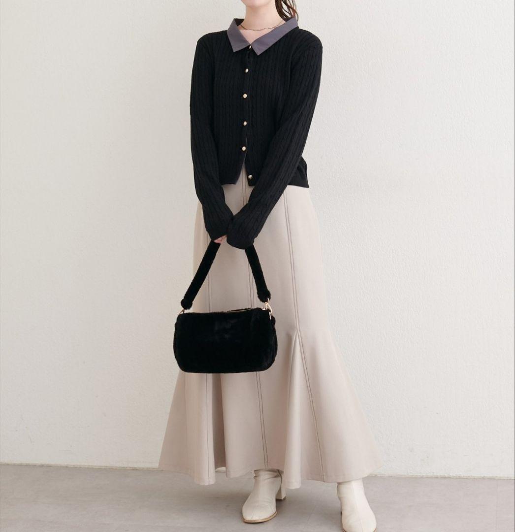 ⭐︎　ナチュラルクチュール　レイヤード風衿付きケーブルカーディガン