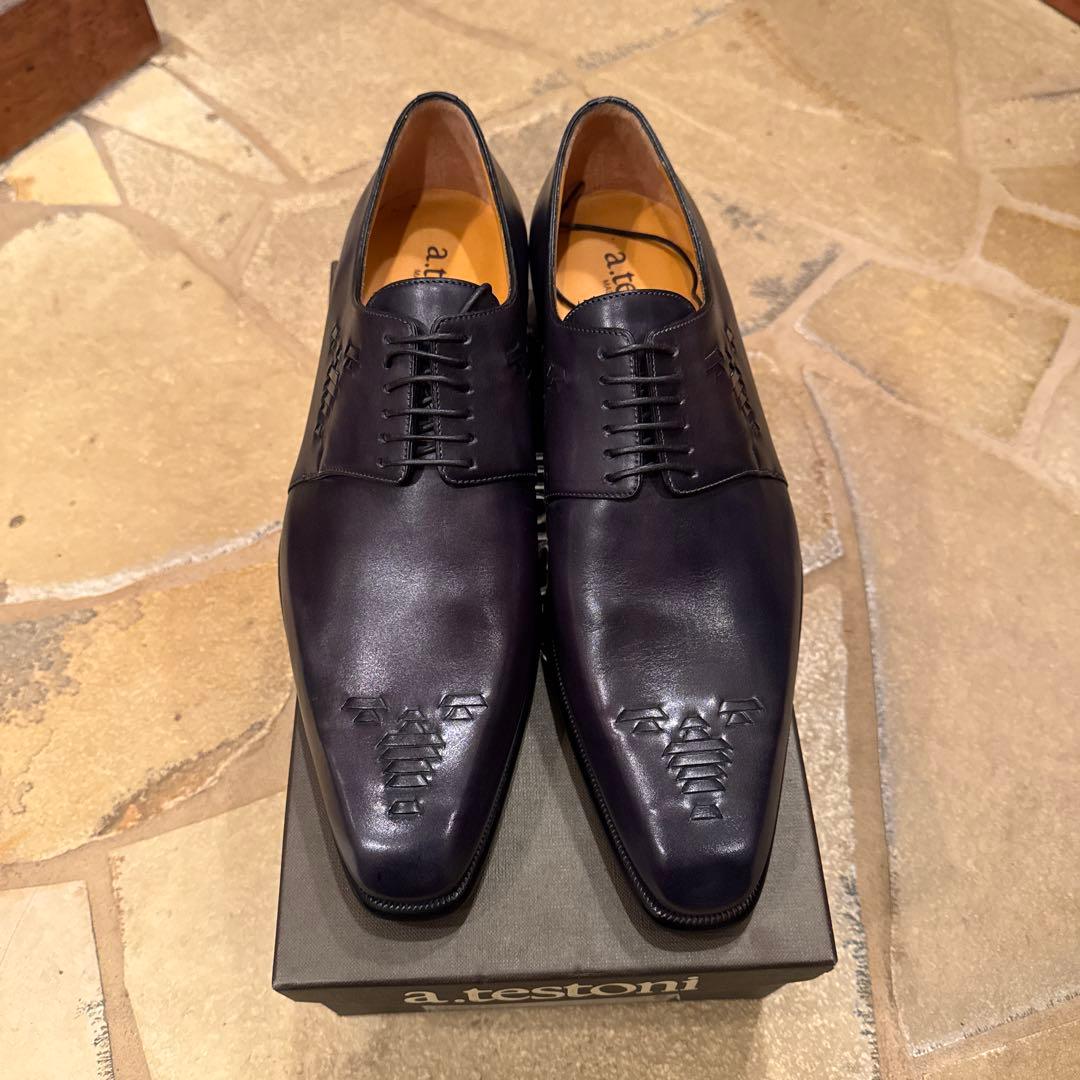 a.testoni⭐️美品・未使用⭐️ネイビー レザー ドレスシューズ
