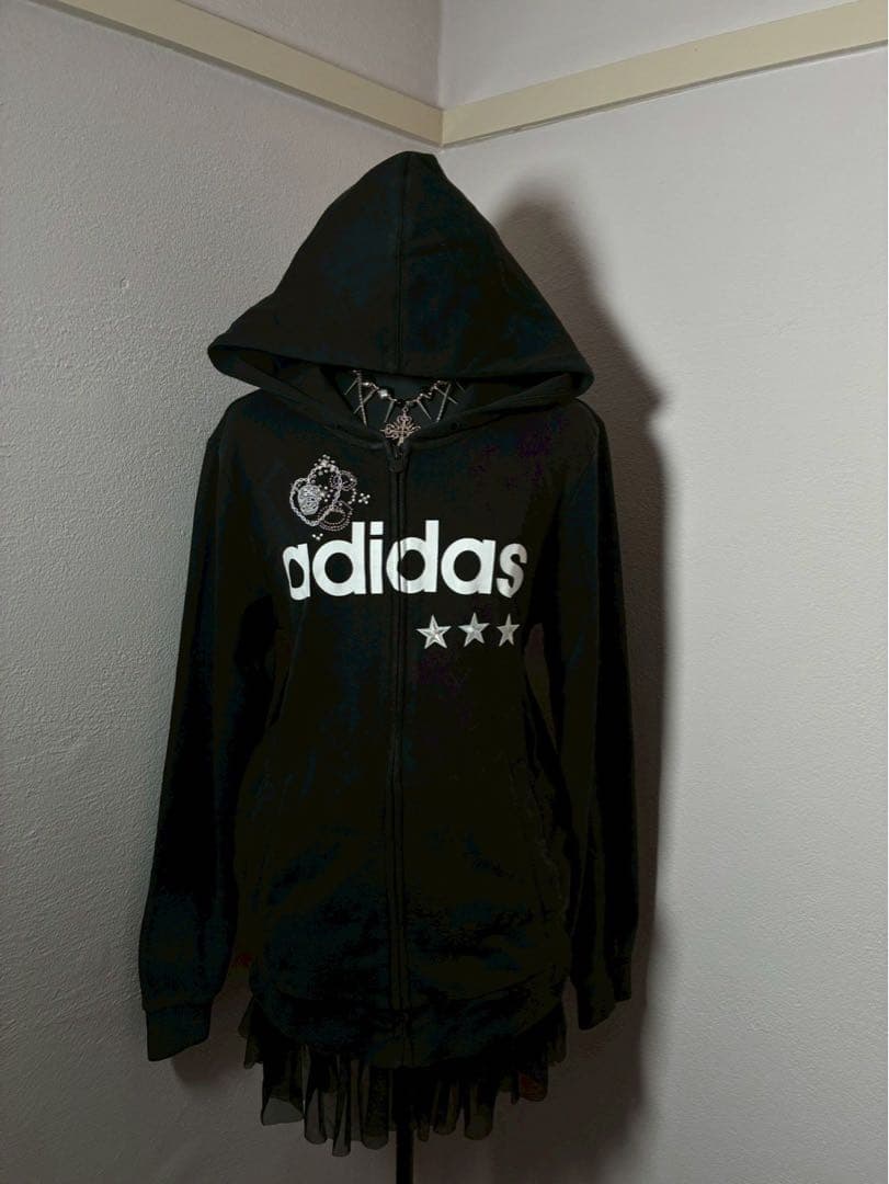 adidas ビッグロゴ00sy2k 髑髏ドクロレース平成ギャル　パーカー星古着