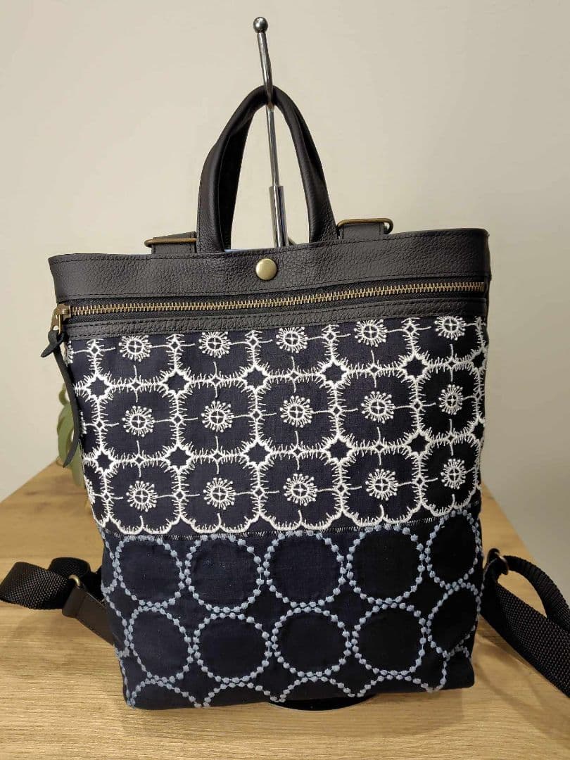 【1点物】ミナペルホネン/タンバリン×アネモネネイビー/A４サイズトートリュック