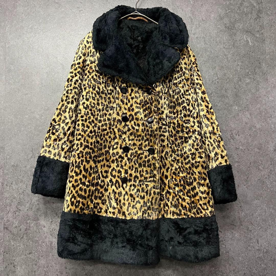 ☆US古着☆【Aライン レトロ ファーコート】レオパード柄 レディースL程