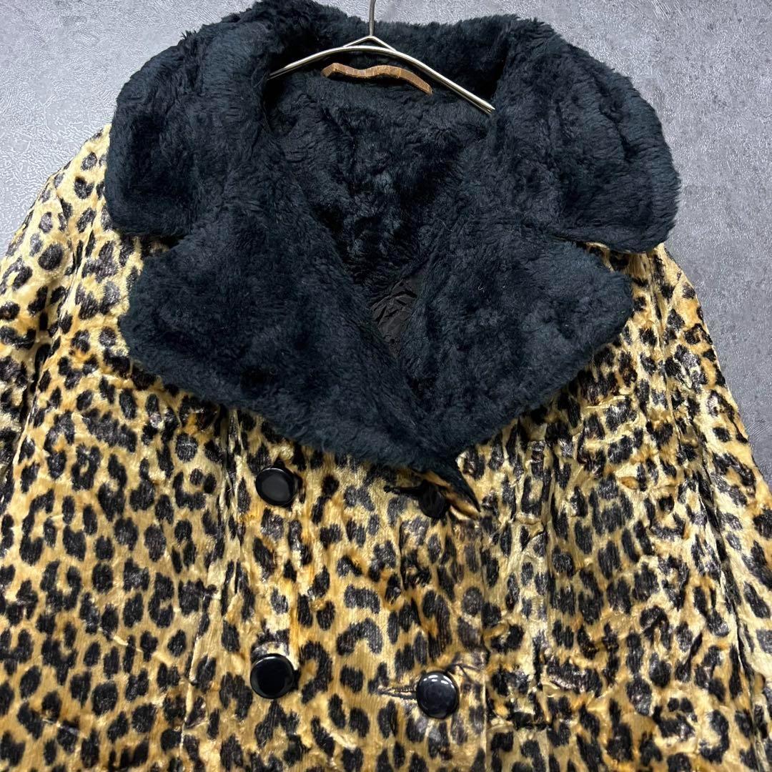 ☆US古着☆【Aライン レトロ ファーコート】レオパード柄 レディースL程
