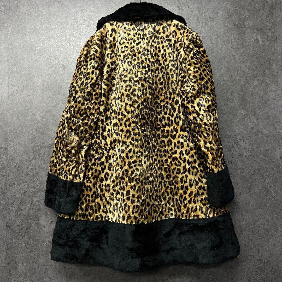 ☆US古着☆【Aライン レトロ ファーコート】レオパード柄 レディースL程