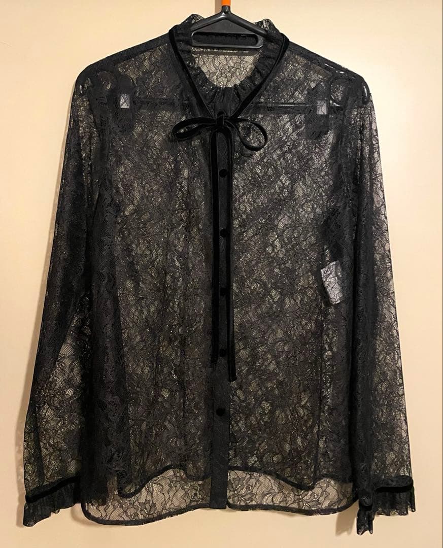 LOULOU WILLOUGHBY レースベロアリボンブラウス ブラック M