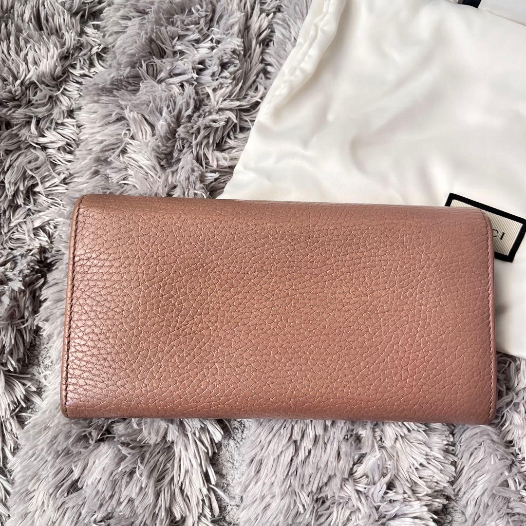 美品✨GUCCI マーモント　長財布　シボレザー　ピンクベージュ　レディース
