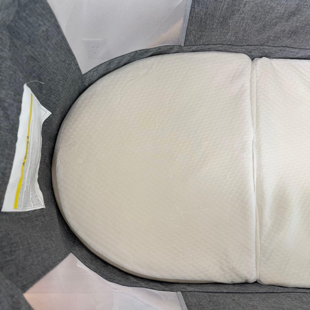 折りたたみ式ベビーベッド 収納かご付き グレー コンパクト