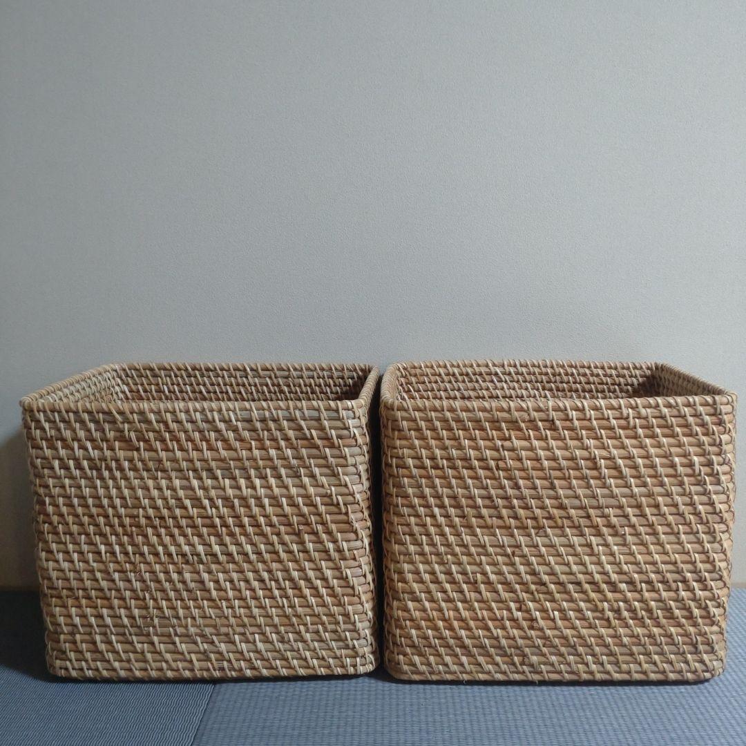 美品!!無印 重なるラタン長方形バスケット特大2個・ 中1個・小2個・蓋1セット