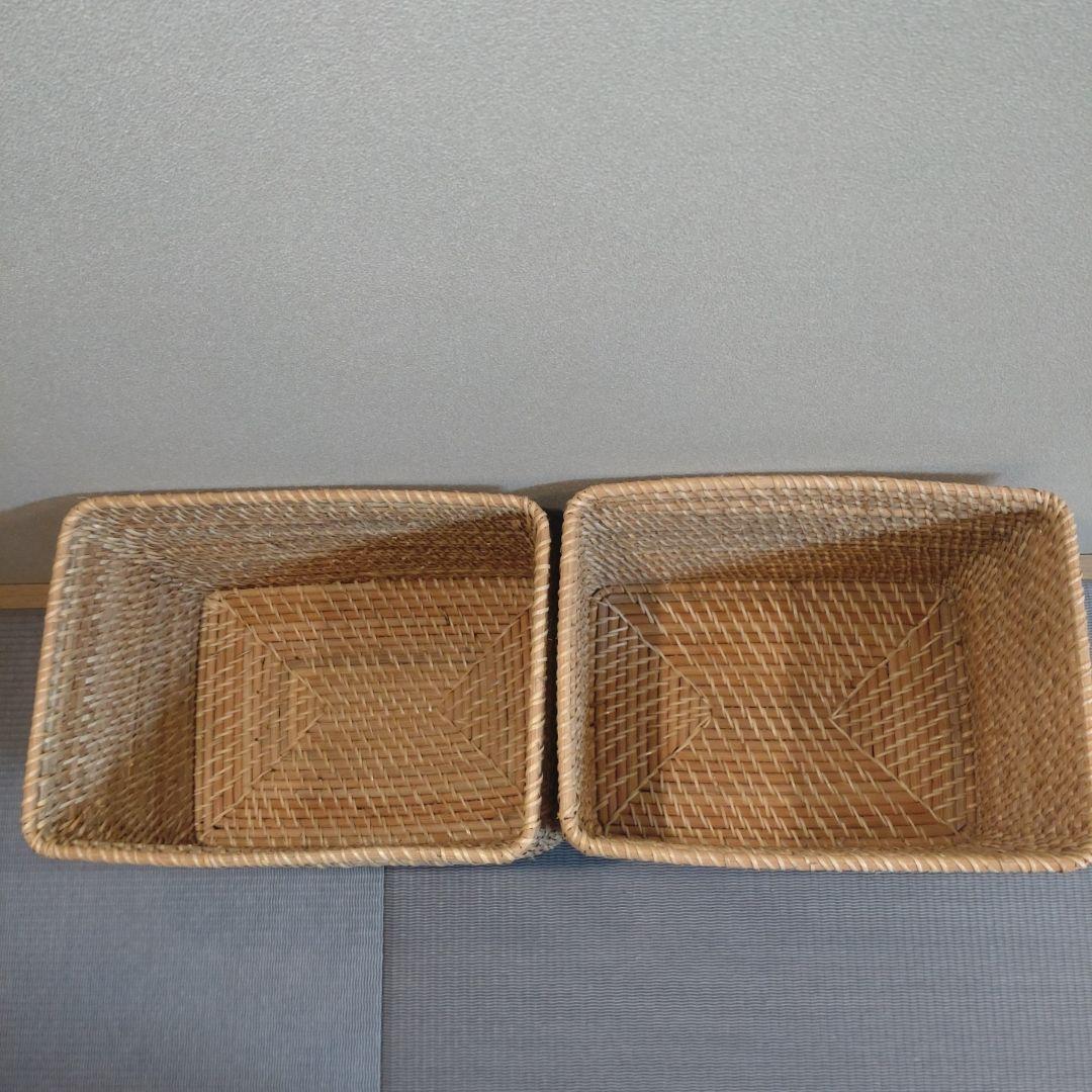 美品!!無印 重なるラタン長方形バスケット特大2個・ 中1個・小2個・蓋1セット