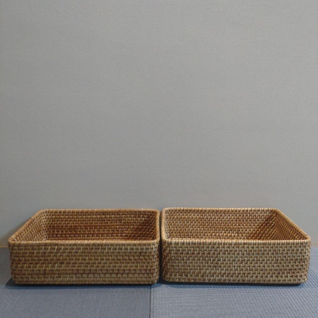 美品!!無印 重なるラタン長方形バスケット特大2個・ 中1個・小2個・蓋1セット