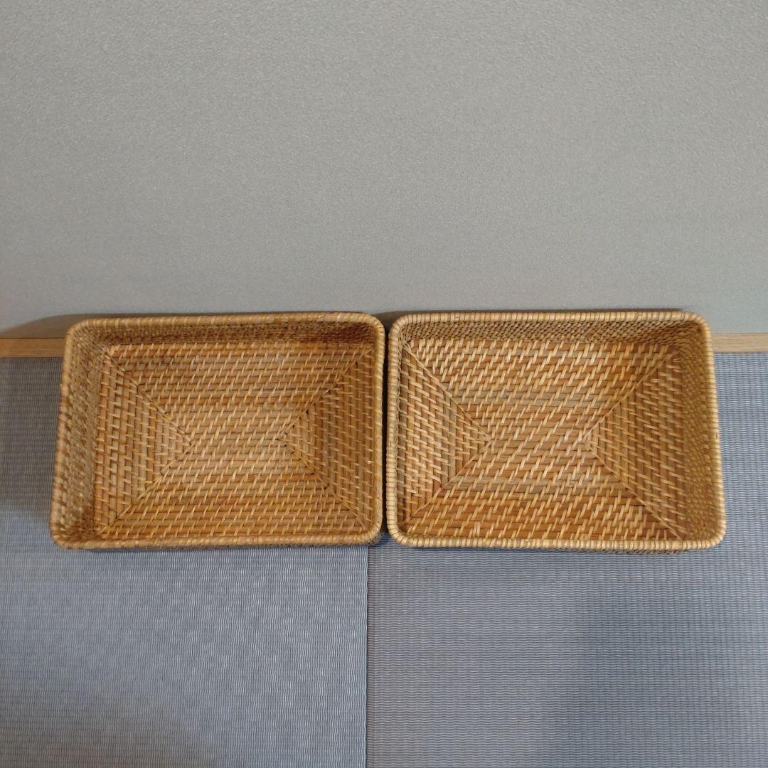 美品!!無印 重なるラタン長方形バスケット特大2個・ 中1個・小2個・蓋1セット
