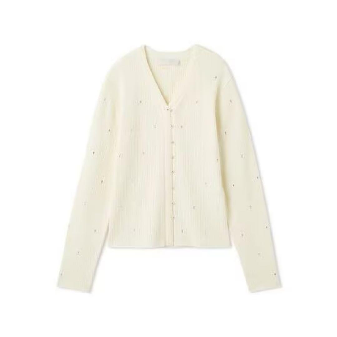 【美品】シャイニーVネックニットカーデ　CELFORD(新作) ホワイト